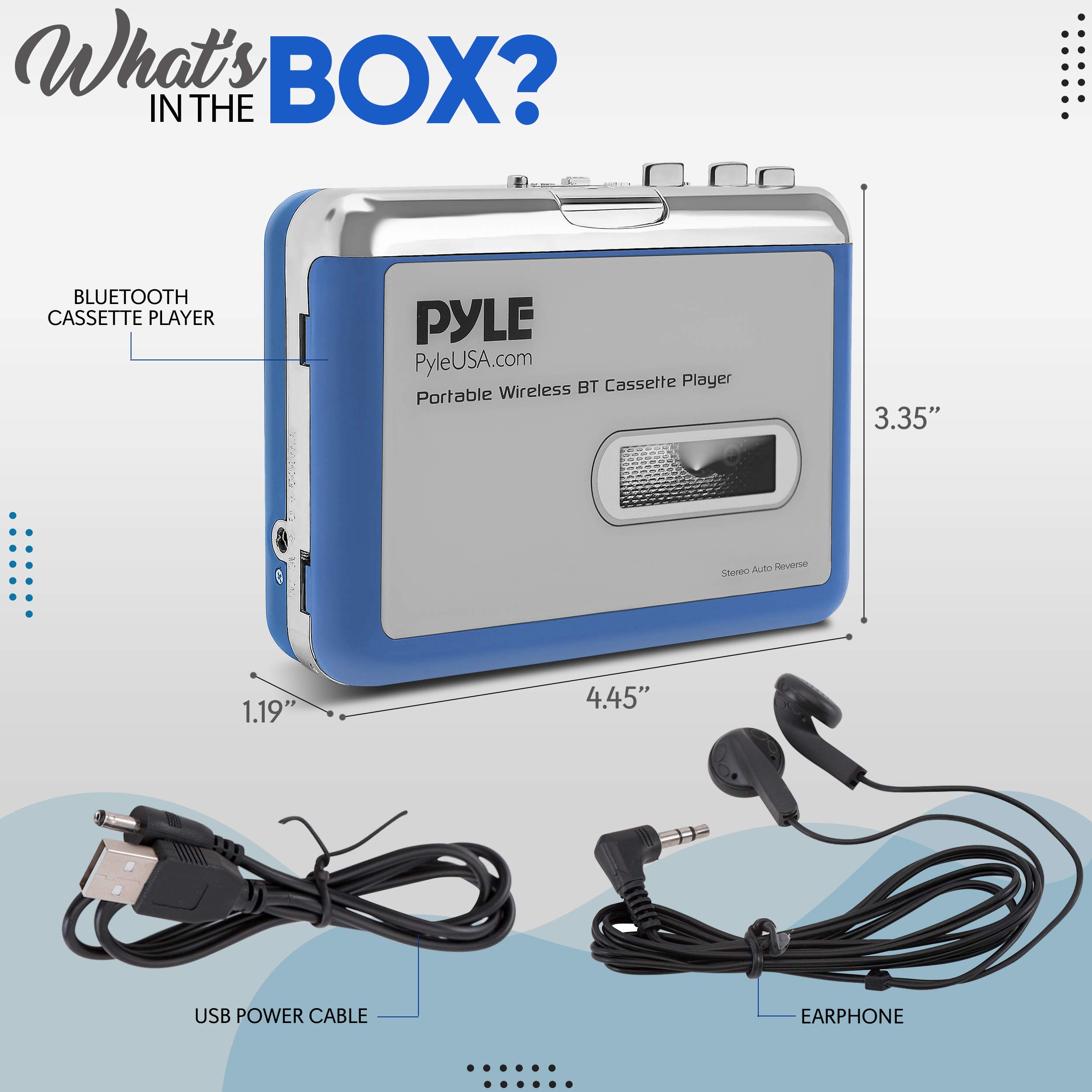 Pyle Cassette Player Bluetooth with Earphone - Tape Player Bluetooth Output to Headphone/Speaker - Includes Earphones - Bluetooth Walkman Cassette Player w/Lid Switcher, AUX Port