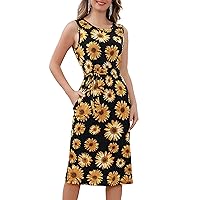 Aphratti Women's Casual Fall Knit Sleeveless Dresses 2023 Side Slits Ribbed Sun Dress with Pockets