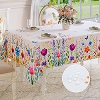 Softalker Spring Summer Tablecloth Rectangle - Waterproof Floral Pattern Decorative Table Cloths Stain Resistant Wrinkle Free Fabric Table Covers for Dinner/Party/Picnic/Indoor/Outdoor, 60 x 84 Inch