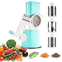 3rd Generation Rotary Cheese Grater, Mandoline Vegetable Slicer with 3 Replacement Blades, Easy to Clean Rotary Shredder for Fruit, Vegetables