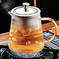 PARACITY Glass Teapot Stovetop 34 OZ with Vertical Stripes, Borosilicate Clear Tea Kettle with Removable 18/8 Stainless Steel Infuser, Blooming and Loose Leaf Tea Maker Tea Brewer