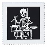 3dRose Cute Funny Cool Skeleton Playing The Drums Music Cubism - Quilt Squares (qs-385109-1)
