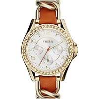 Fossil Women's ES3723 Riley Multifunction Gold-Tone Stainless Steel Watch with Leather Strap