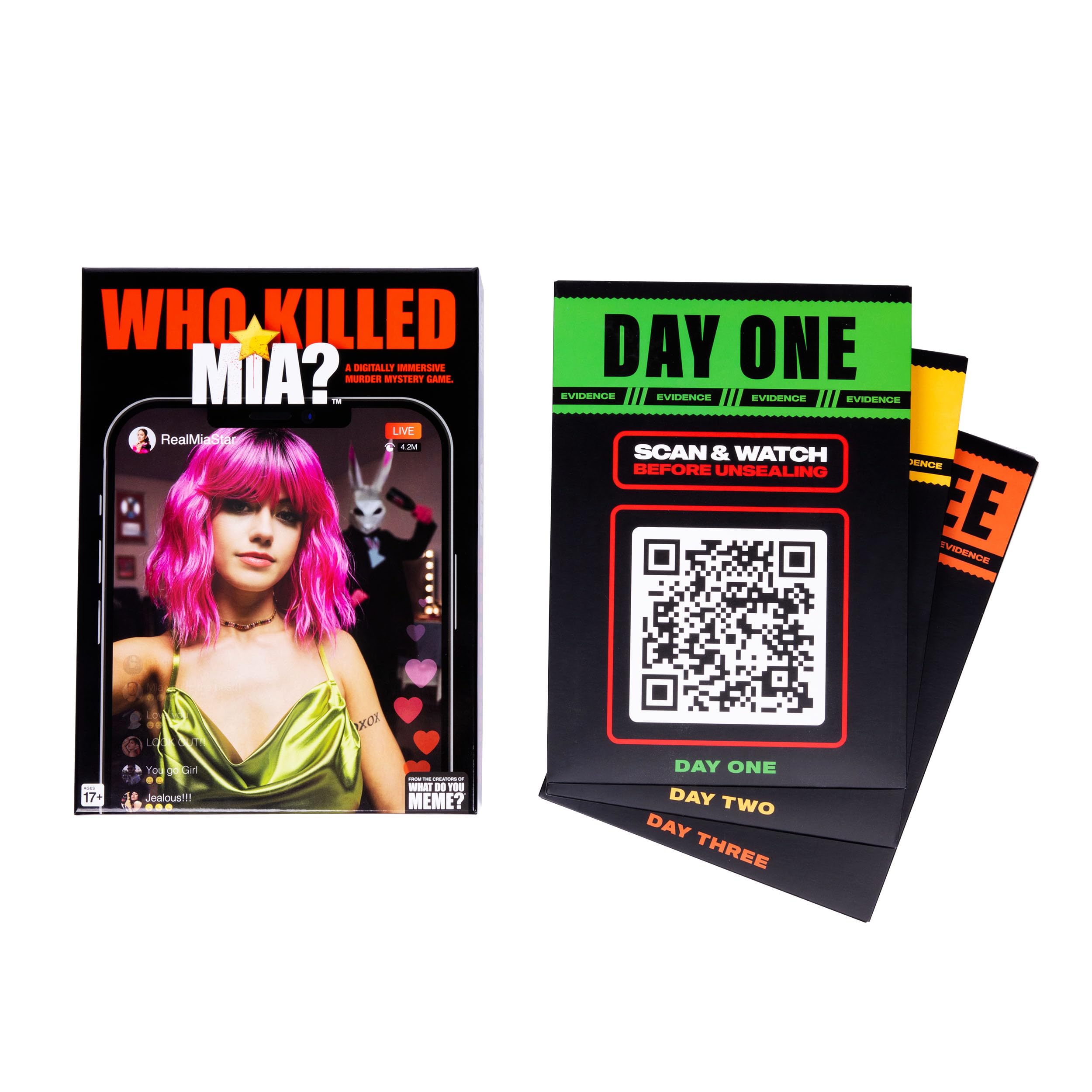 WHAT DO YOU MEME? Who Killed Mia — A Modern Murder Mystery Game True Crime Solving Games for Adults, Find Out who Killed Influencer Mia Star
