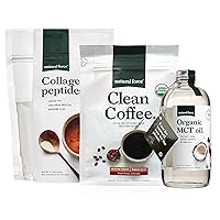 Clean Coffee + Organic MCT Oil + Collagen Peptides Bundle – Organic Whole Bean Coffee, 100% Pure Coconut MCTs & Hydrolyzed Collagen Protein – 12 Oz Bag, 16 Oz Bottle, 11.7 Oz Bag