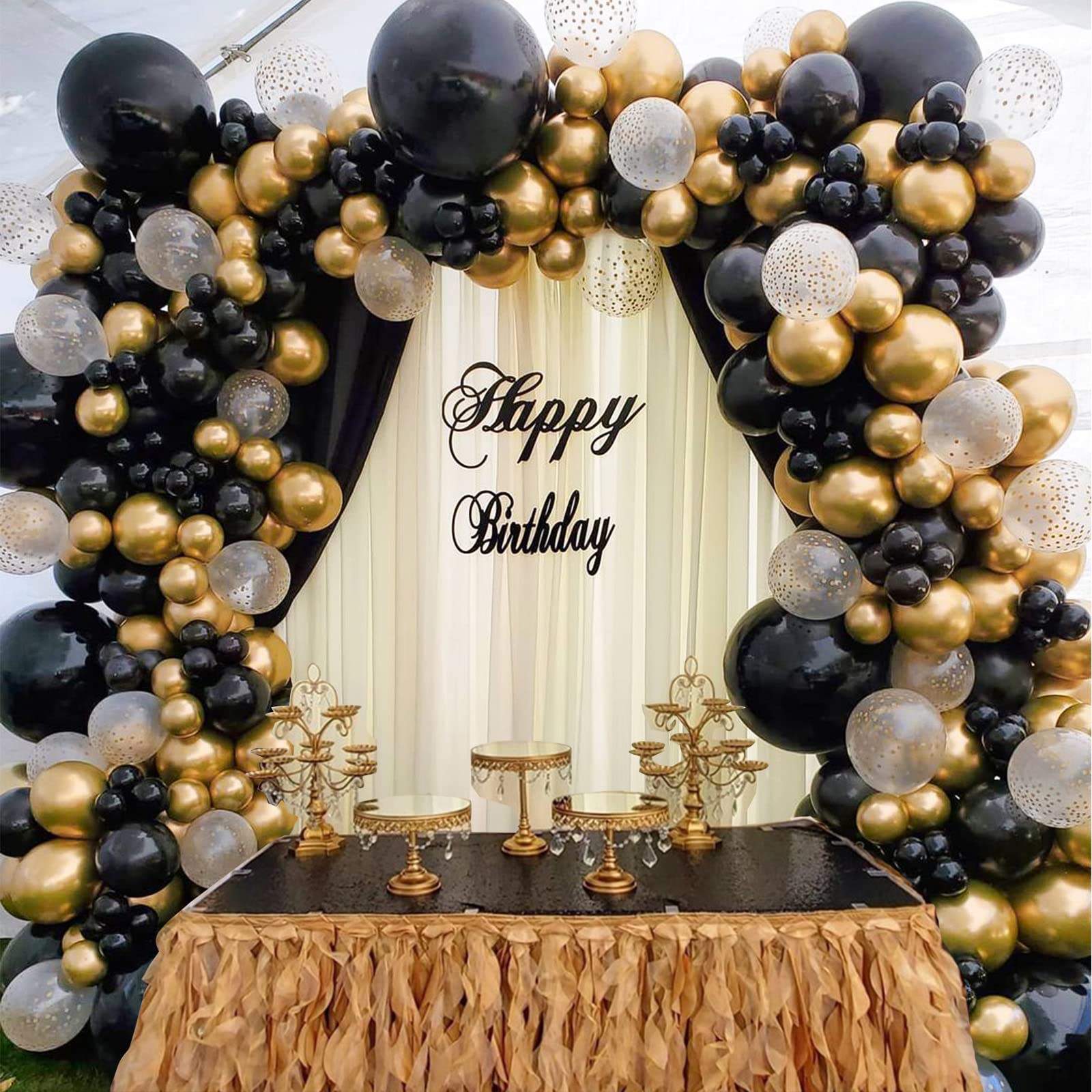 RUBFAC 129pcs Metallic Gold and Black Balloons Latex Balloons Different Sizes 18 12 10 5 Inch Party Balloon Kit for Birthday Party Graduation Baby Shower Wedding Holiday Decoration