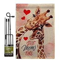 Mommy Giraffe Burlap Garden Flag - Set with Stand Family Mother's Day Mom Mama Grandma Love Flowers Parent Sibling Relatives Grandparent - House Banner Small Yard Gift Double-Sided 13 X 18.5