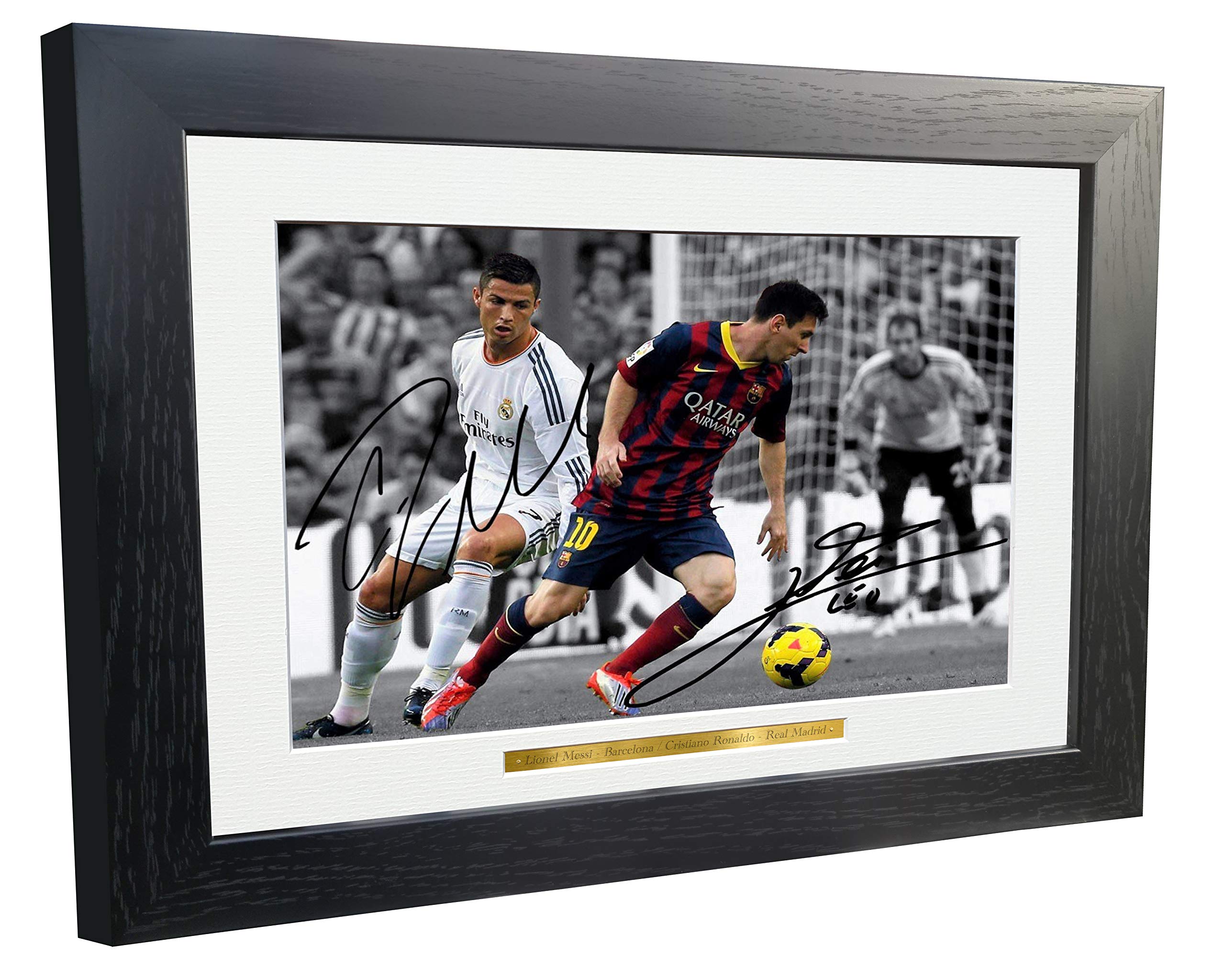 Large A3+ Print Signed Lional Messi Barcelona Cristiano Ronaldo Real Madrid Autographed Photo Photograph Picture Frame Soccer Gift
