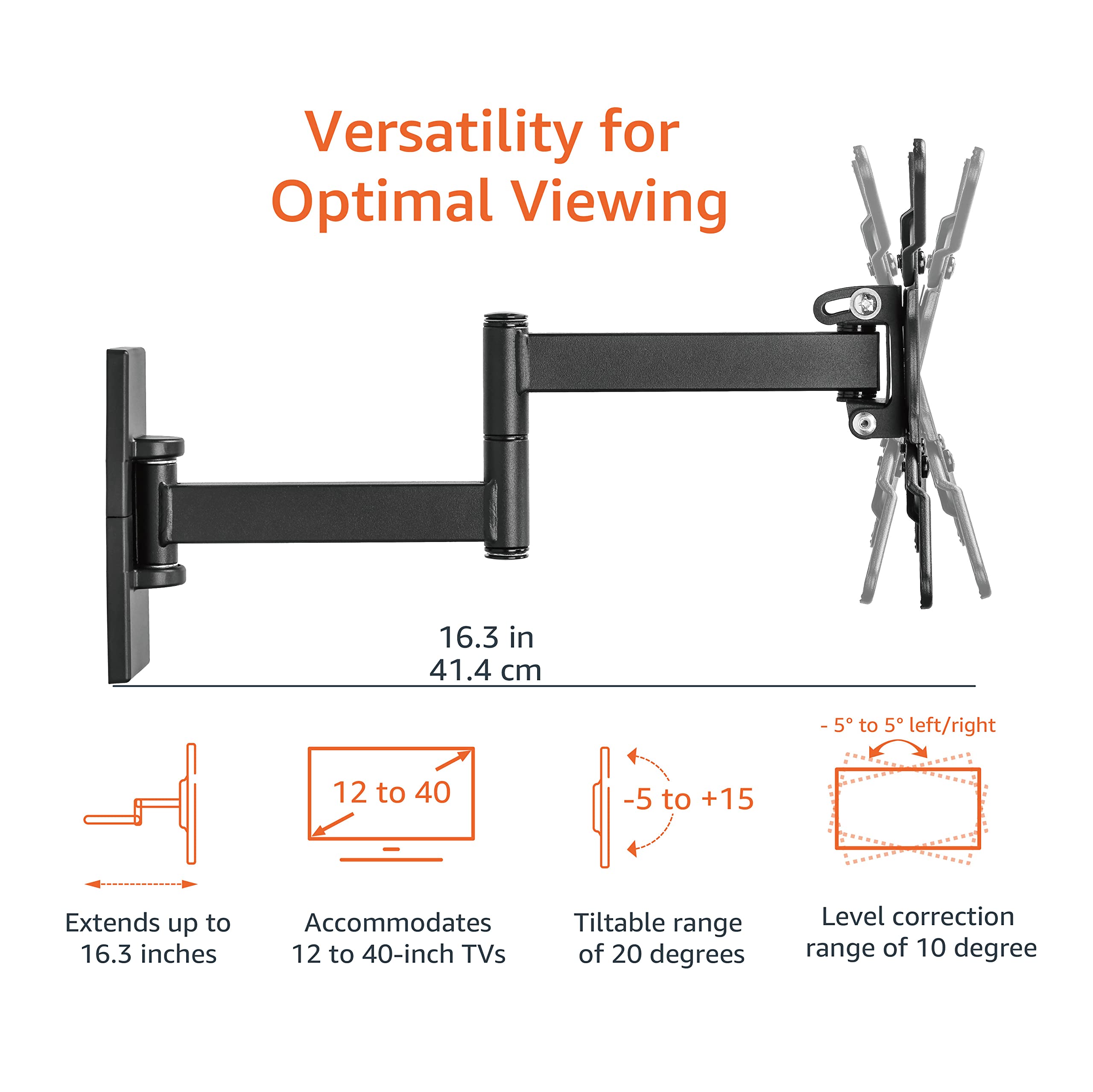 Amazon Basics Full Motion TV Wall Mount fits 12