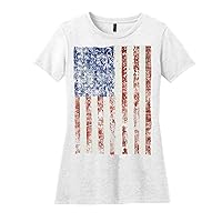 Women's American Flag Vintage Distressed T-Shirt, White, 3XL, Plus