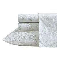 Laura Ashley - Twin Sheets, Cotton Percale Bedding Set, Lightweight & Breathable Home Decor (Toile Delight Green, Twin)