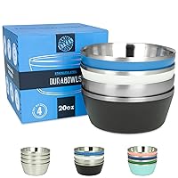 Stainless Steel Insulated Bowls for Kids and Adults - Set of 4-20 Oz Double Wall Metal Bowls for Ice Cream, Soup, Cereal, Snack, Rice Dish, Camping (Assorted 1 (Black, White, Blue, Natural))