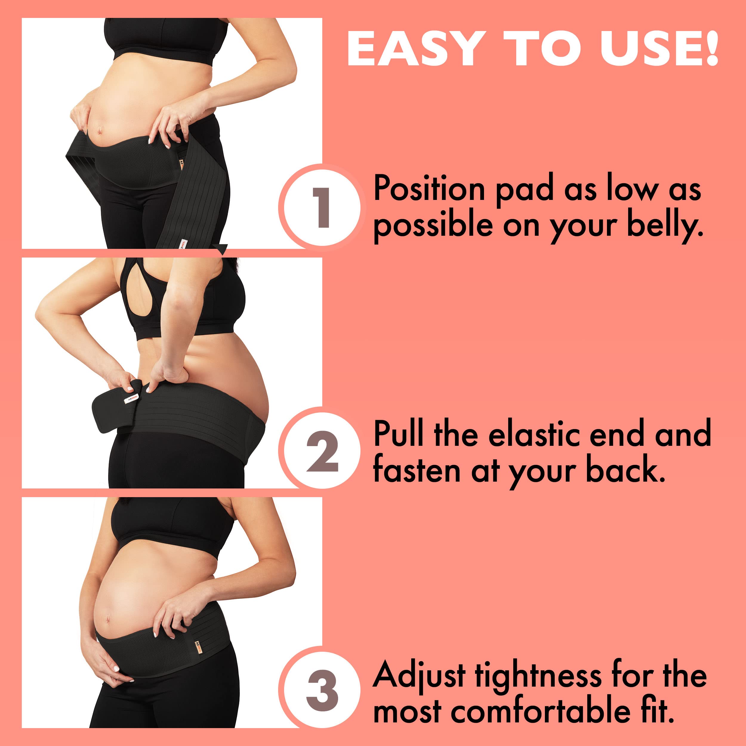 AZMED Maternity Belly Band for Pregnant Women - Breathable Pregnancy Belly Support Band for Abdomen, Pelvic, Waist, & Back Pain - Adjustable Maternity Belt - Belly Band Pregnancy Support (Black)