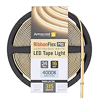 Armacost Lighting RibbonFlex Pro 24V White COB LED Strip Light Tape 4000K, 315 Lumens/Ft, 5M 172330