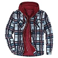 2023 Men's Full Zip Fleece Flannel Jackets Shirt Plaid Cotton Hoodies Soft Warm Coat for Men with Hood