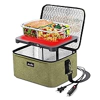 Aotto Portable Oven, 12V, 24V, 110V Food Warmer, Portable Mini Personal Microwave Heated Lunch Box Warmer for Cooking and Reheating Food in Car, Truck, Travel, Camping, Work, Home, Green