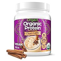 Orgain Organic Vegan Protein Powder, Chai Latte - 21g Plant Based Protein, 7g Prebiotic Fiber, Low Net Carb, No Lactose Ingredients, No Added Sugar, Non-GMO, For Shakes & Smoothies, 1.02 lbNet
