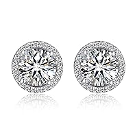 MomentWish Moissanite Earrings, Gifts for Valentine's Day, Moissanite Stud Earring, D Color VVS1 Simulated Diamond 925 Sterling Silver Halo Earrings