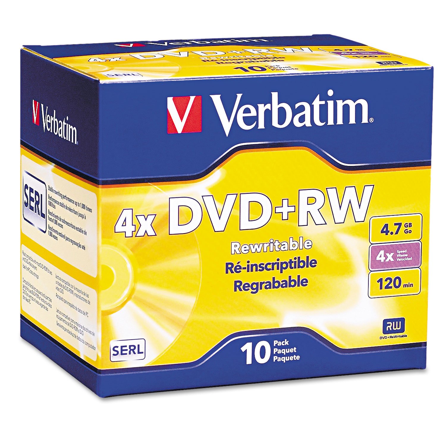 Verbatim 94839 DVD+Rw Discs, 4.7Gb, 4X, W/Slim Jewel Cases, Pearl, 10/Pack