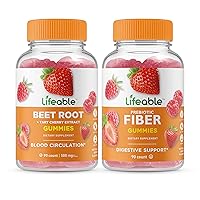 Lifeable Beet Root + Prebiotic Fiber 5g, Gummies Bundle - Great Tasting, Vitamin Supplement, Gluten Free, GMO Free, Chewable