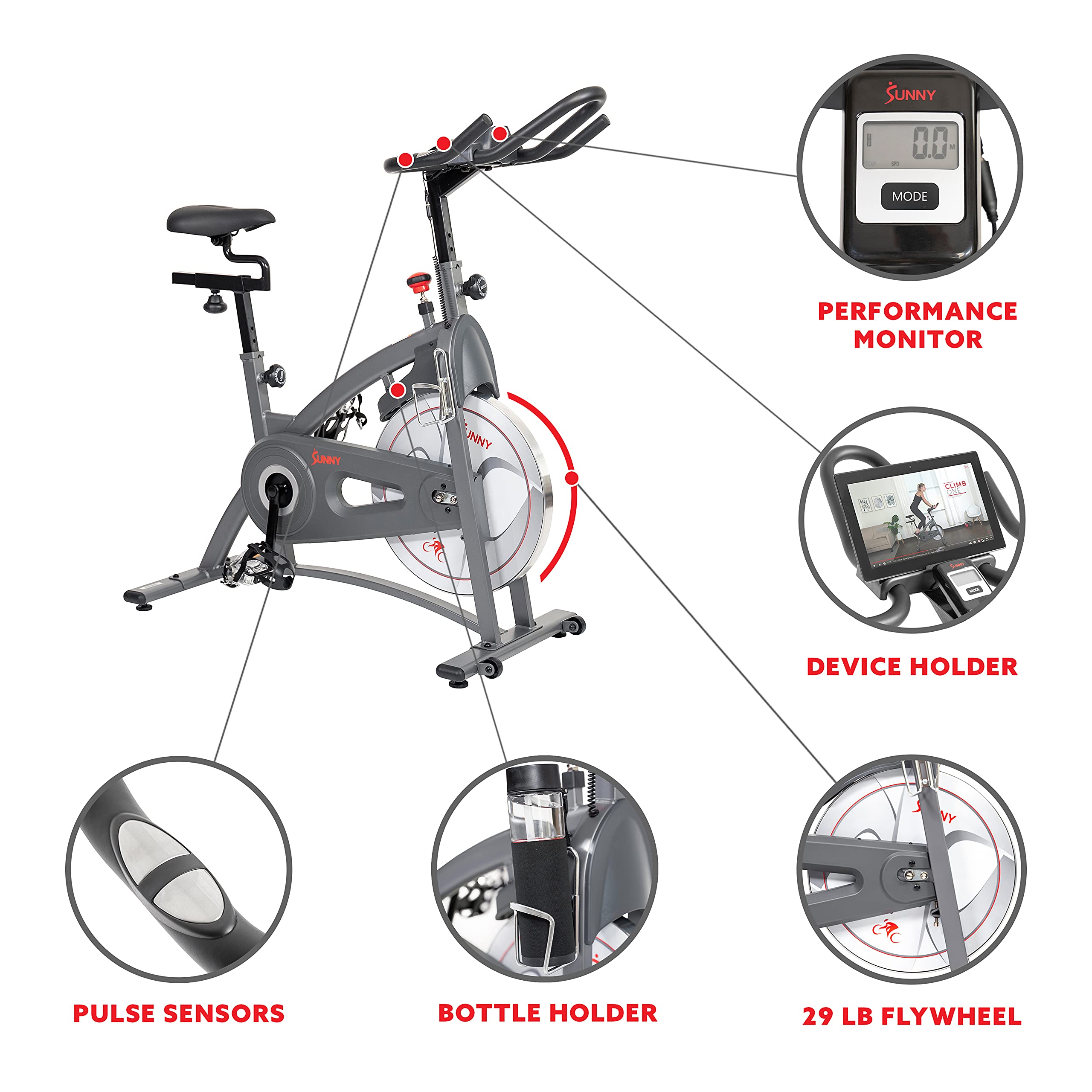 Sunny Health & Fitness Endurance Indoor Cycling Exercise Bike with Magnetic Resistance and Optional Exclusive SunnyFit™ App and Smart Bluetooth Connectivity, 265 LB Weight Capacity