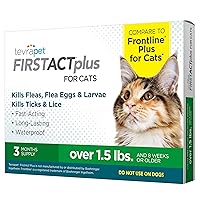TevraPet FirstAct Plus Flea and Tick Topical for Cats over 1.5lbs, 3 Dose Waterproof Flea and Tick Control/Prevention for 3 Months