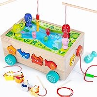 Montessori Wooden Shape Sorter Toys for Toddlers, Multifunctional Magnetic Fishing Car with Animal Blocks & Fishing Game, Preschool Baby Gift, Fine Motor Skills Toys for 1-3 Year Old Boys Girls