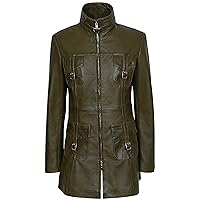 Smart Range MISTRESS Ladies Olive Green Vintage Washed Gothic Style Real Leather Jacket Coat 1310