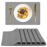 Bacgnyer Placemats - Set of 6 Heat-Resistant, Washable, Cloth Placemats Rough Linen Placemats for Farmhouse Kitchen Dining Room Rectangle 13 * 19 inches (Linen Light Grey 6)