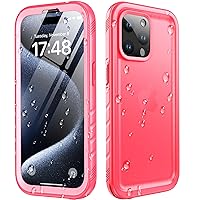 Cozycase for iPhone 15 Pro Waterproof Shockproof Dustproof Case - Heavy Duty/360 Full Body/Military Grade/Protective/Rugged 【8FT Drop Proof】 Built in Screen/Camera Protector with Lanyard Pink