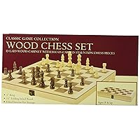Games Classic Natural Wood Wooden Chess Set 15” Inlaid Board with Hand Carved Chessmen and Storage, Black, TM-4