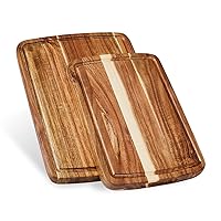 Set of 2 Sonder Los Angeles Acacia Wood Cutting Boards with Juice Groove, Gift Box Included - Small & Medium Sizes: 14x10x1in & 12x8x1in. Ideal for Meat, Vegetables, and Organic Produce Sustainable