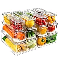 14 Pack Fridge Organizers and Storage - Refrigerator Organizer Bins with Lids, BPA-Free Fridge Organization, Fruit Storage Containers for Fridge, Vegetable, Food, Drinks, Cereals, Clear