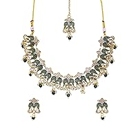 Bollywood Traditional Indian Wedding Gold Plated Green Choker Necklace Set with Earrings & Maang Tika for Women/Girls