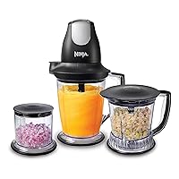 QB1004 Blender/Food Processor with 450-Watt Base, 48oz Pitcher, 16oz Chopper Bowl, and 40oz Processor Bowl for Shakes, Smoothies, and Meal Prep,Black