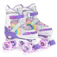 Rainbow Unicorn 4 Size Adjustable Light up Roller Skates for Girls Boys for Kids