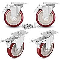 5 inch Swivel Caster Wheels with Dual Locking, Heavy Duty of 2400lbs, Premium Polyurethane No Noise Wheels for Furniture and Cart Set of 4(Free Bolts and Nuts)