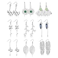 Kakonia 9 Pairs Bohemian Vintage Drop Dangle Earrings for Women Boho Crystal Flower Statement Earrings Teardrop Fashion Dangling Jewellery