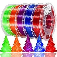 (2 Items) 5 Pack Clear PETG Transparent Filament & 1kg Rainbow PLA Filament, Silk PLA Filament Multicolor, 3D Printer Filament, PLA Filament 1.75mm +/- 0.02mm(5 * 200g+1kg)