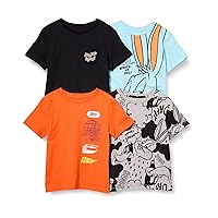 Amazon Essentials Looney Tunes Boys and Toddlers' Short-Sleeve T-Shirts, Pack of 4