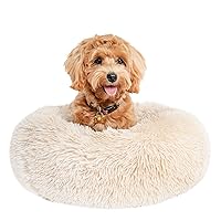 Small Dog Bed Calming Dogs Bed for Small Medium Large Dogs Anti-Anxiety Puppy Bed Machine Washable Warming Cozy Soft Pet Round Bed Fits up to 10-100 lbs (23”Small（Pack of 1）, Beige)