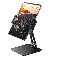 Maxonar iPad Stand Holder, Heavy-Duty Aluminum Alloy Tablet Stand, 360° Swivel Foldable iPad Pro Air Charging Stand Holder for Desk Bed Store POS Showcase Reception Kitchen Office (6-13''), Grey
