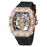 Luxury Style Finger Diamonds Tonneau Skeleton Mechanical Watch for Men Silicone Strap Waterproof Automatic Self-Wind Watch XM-FIG-D