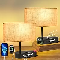 Table lamp Set of 2 with USB A & C Charging Ports, Modern Bedside Lamps with Alarm Clock & Speakers - 3 Way Dimmable Desk Touch Lamp for Nightstand, Bedroom, Living Room, Home Office