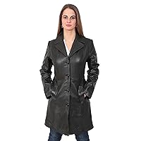 Ladies Fitted 3/4 Length Real Leather Jacket Womens Classic Mac Coat Cynthia Black