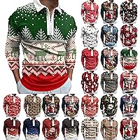 Mens Christmas Long Sleeve Polo Shirts Slim Fit 1/4 Zip Up Cotton Golf T-Shirts 2022 Fall Winter Casual Xmas Sweatshirt