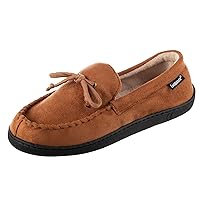Isotoner Men's Microsuede Moccasin Slippers - Men’s Indoor and Outdoor Sole Slippers, Features Memory Foam for a Customer Fit and Arch Support for All-Day Comfort, Machine Washable