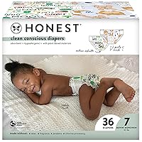 The Honest Company Clean Conscious Diapers | Plant-Based, Sustainable | Barnyard Babies + It’s A Pawty | Club Box, Size 7 (41+ lbs), 36 Count