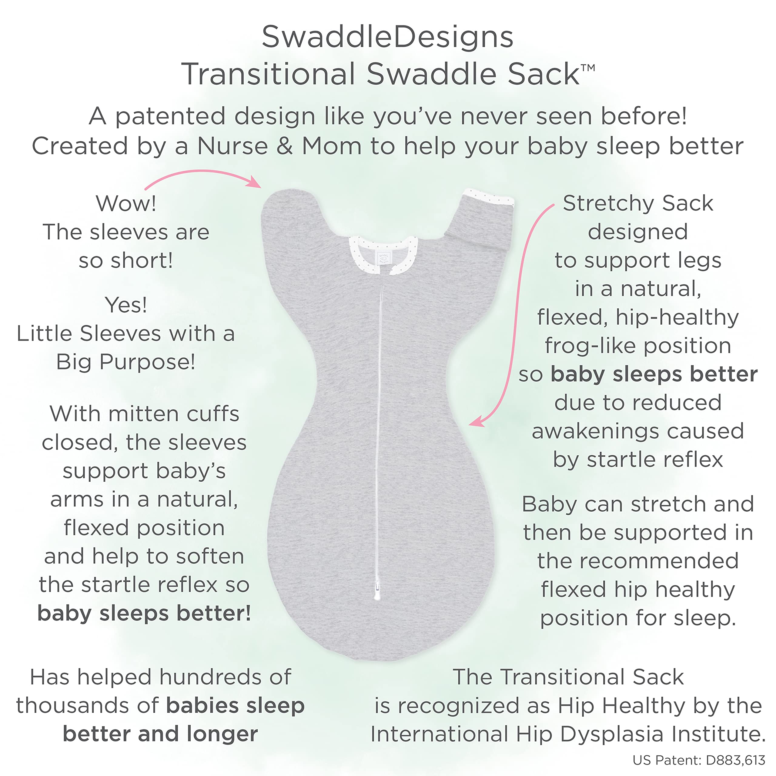 SwaddleDesigns Transitional Swaddle Sack with Arms Up Half-Length Sleeves and Mitten Cuffs, Watercolor Mountains & Trees, Medium, 3-6 Mo, 14-21 lbs (Better Sleep, Easy Swaddle Transition)