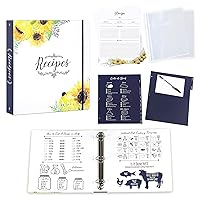 OUTSHINE Premium Sunflower Recipe Binder Gift Set with 20 Full Page Recipe Paper, Matching Binder Sleeves, 12 Recipe Dividers, 24 Tab Labels| Gift for Women, Wedding Gift